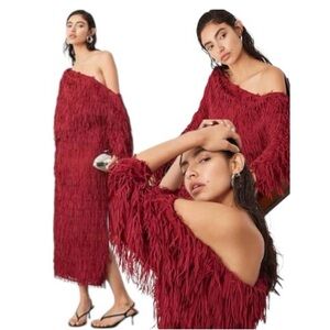 ASOS FRINGE Off Shoulder Blouson Dress